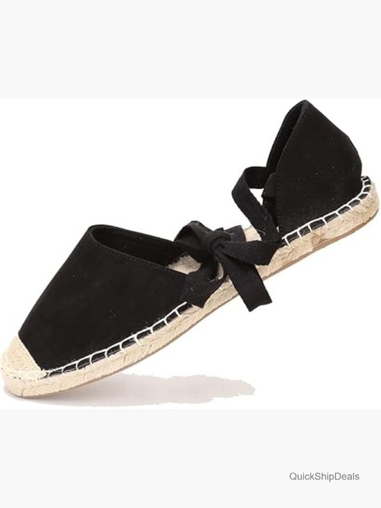 Shoes - Faux Suede Cap-Toe Lace-Up Ankle Strap Espadrille Flat Sandals